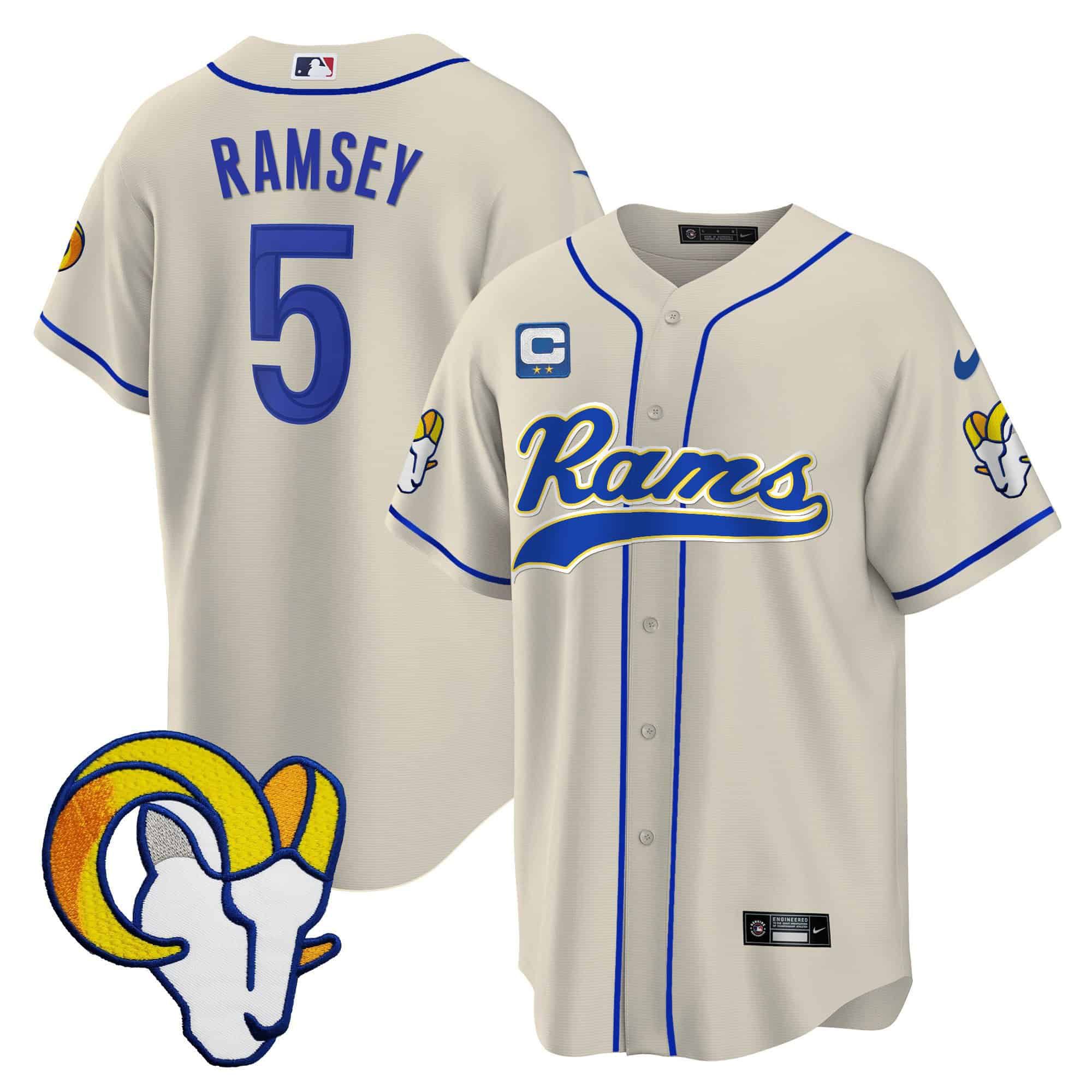Men Los Angeles Rams 5 Ramsey Grey 2024 Nike Baseball NFL Jersey